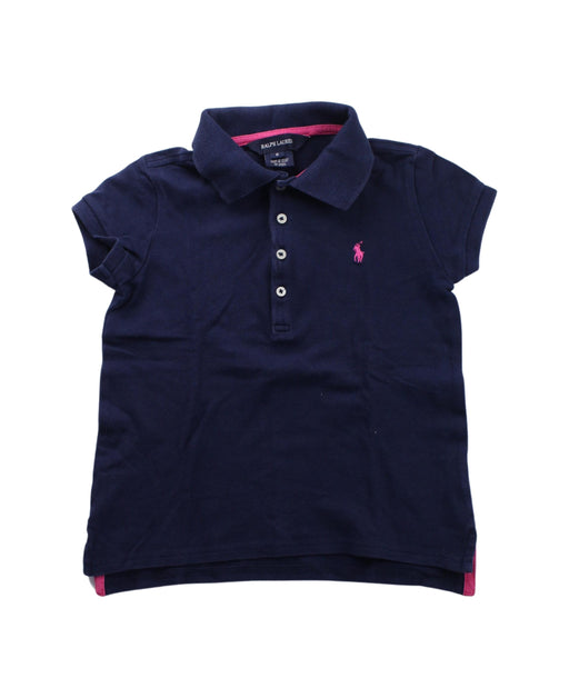 A Navy Short Sleeve Polos from Ralph Lauren in size 6T for girl. (Front View)