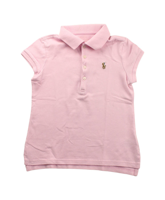 A Pink Short Sleeve Polos from Polo Ralph Lauren in size 6T for girl. (Front View)