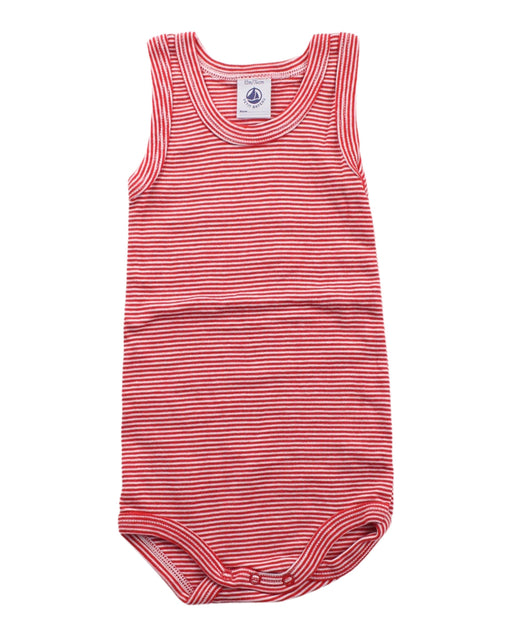 A Red Sleeveless Bodysuits from Petit Bateau in size 6-12M for boy. (Front View)