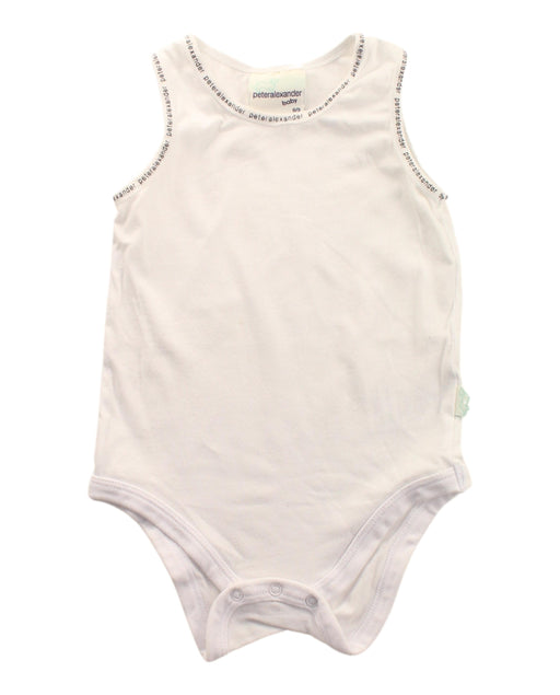 A White Sleeveless Bodysuits from Peter Alexander in size 6-12M for boy. (Front View)