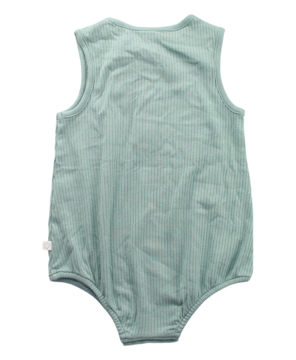 A Green Sleeveless Bodysuits from Mori in size 6-12M for girl. (Back View)