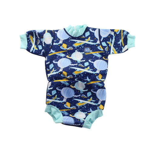 A Blue Wetsuits from Splash About in size 6-12M for boy. (Front View)