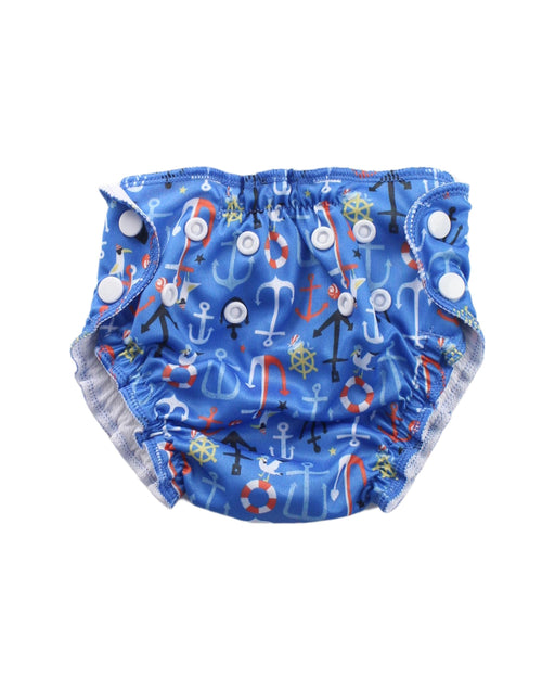 A Blue Swim Diapers from Apple Cheeks in size 6-12M for boy. (Front View)