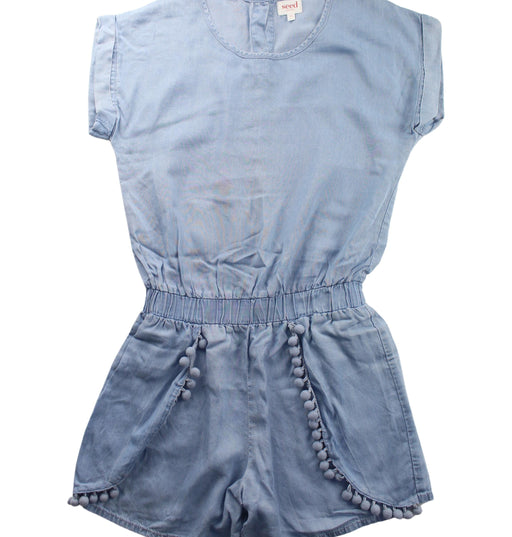 A Blue Short Sleeve Rompers from Seed in size 10Y for girl. (Front View)