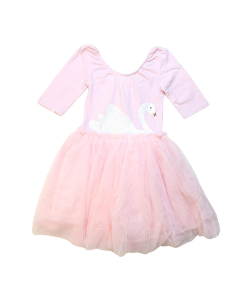 A Pink Short Sleeve Dresses from Seed in size 6T for girl. (Front View)