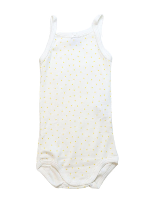 A Yellow Sleeveless Bodysuits from Petit Bateau in size 6-12M for girl. (Front View)