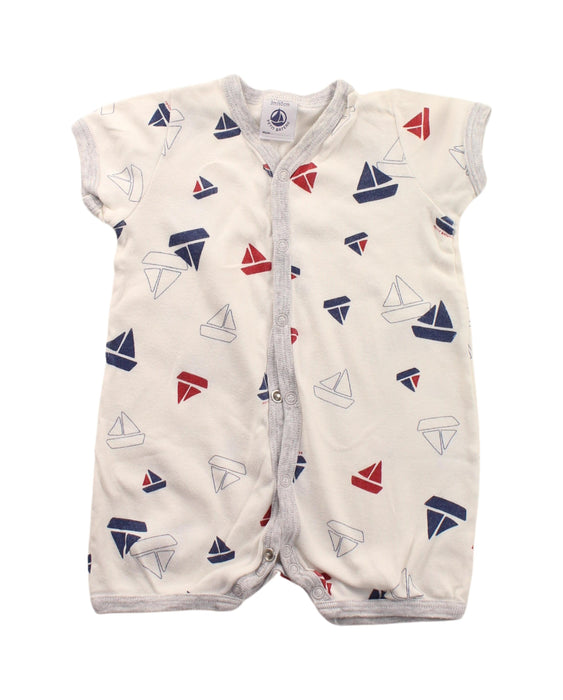 A White Short Sleeve Rompers from Petit Bateau in size 0-3M for boy. (Front View)