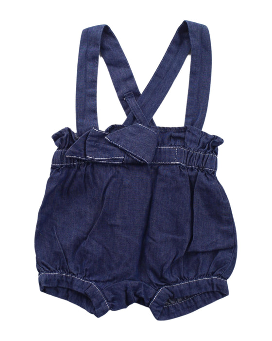 A Blue Overall Shorts from Jacadi in size Newborn for girl. (Front View)