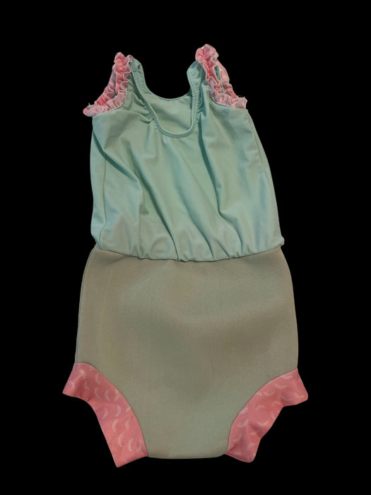 A Green Swimsuits from Splash About in size 12-18M for girl. (Back View)
