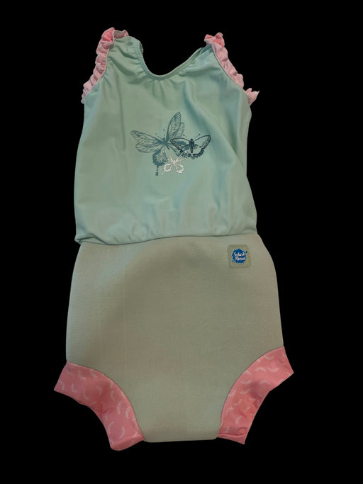 A Green Swimsuits from Splash About in size 12-18M for girl. (Front View)