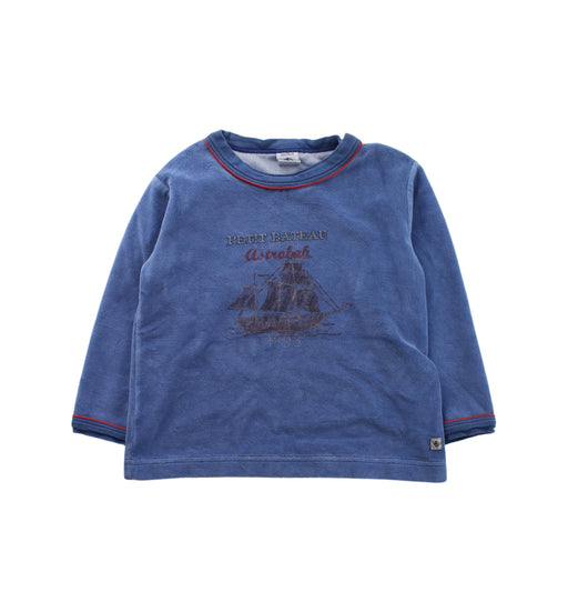 A Blue Long Sleeve T Shirts from Petit Bateau in size 3T for boy. (Front View)