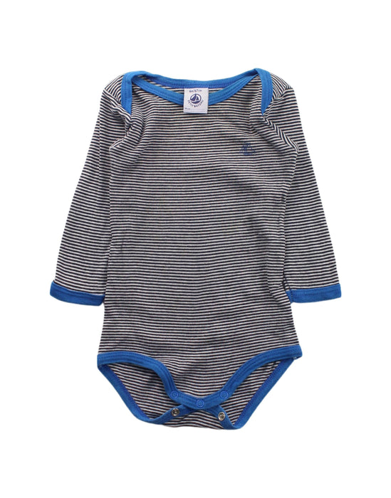 A Blue Long Sleeve Bodysuits from Petit Bateau in size 3-6M for boy. (Front View)