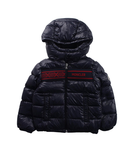 A Blue Puffer/Quilted Jackets from Moncler in size 3T for boy. (Front View)