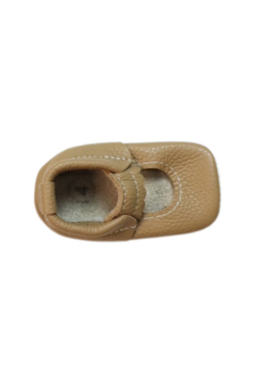 A Brown Slip Ons from heyfolks in size 12-18M for girl. (Front View)