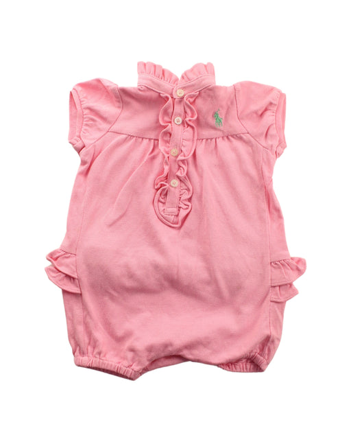 A Pink Short Sleeve Rompers from Ralph Lauren in size 0-3M for girl. (Front View)