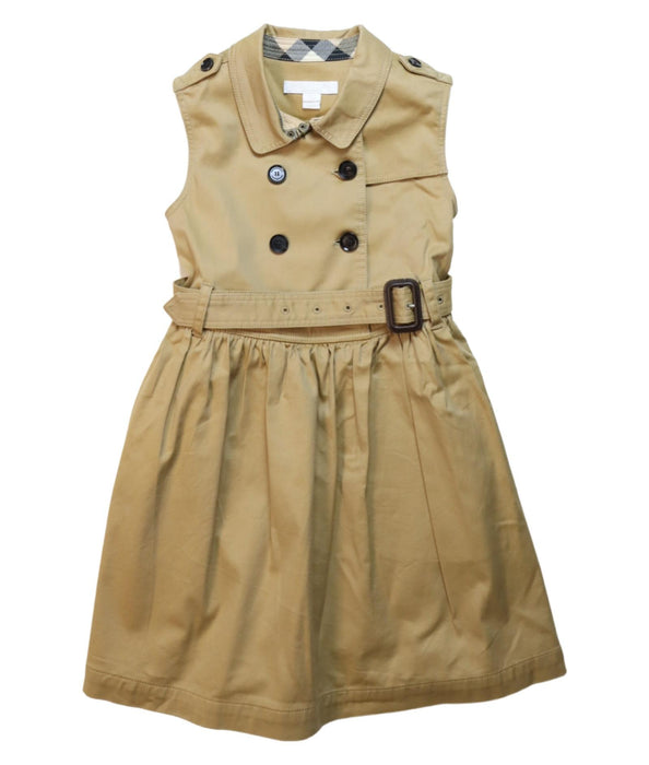 A Brown Sleeveless Dresses from Burberry in size 6T for girl. (Front View)