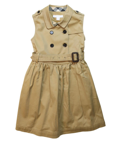A Brown Sleeveless Dresses from Burberry in size 6T for girl. (Front View)