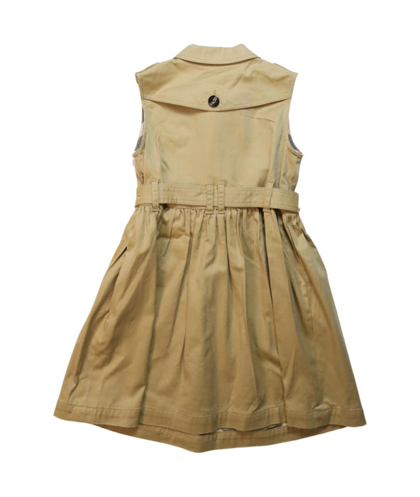 A Brown Sleeveless Dresses from Burberry in size 6T for girl. (Back View)