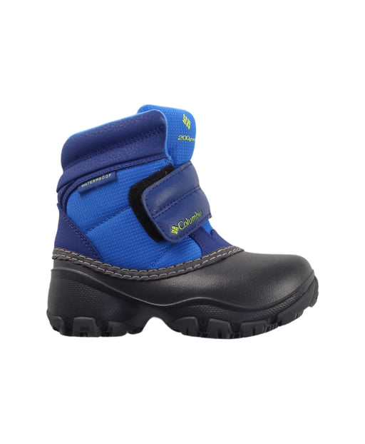 A Blue Winter Boots from Columbia in size 4T for boy. (Front View)