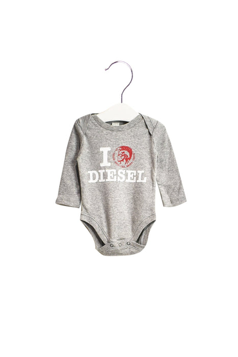 A Grey Long Sleeve Bodysuits from Diesel in size 0-3M for boy. (Front View)