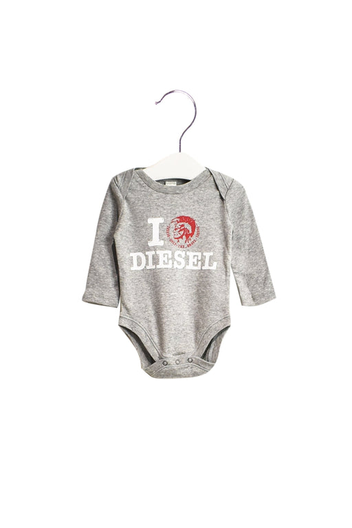 A Grey Long Sleeve Bodysuits from Diesel in size 0-3M for boy. (Front View)