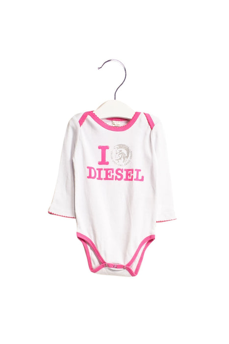 A White Long Sleeve Bodysuits from Diesel in size 3-6M for girl. (Front View)