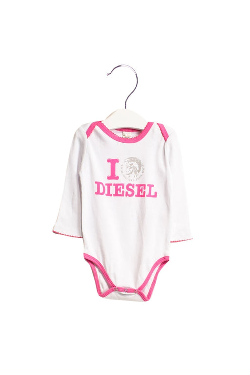 A White Long Sleeve Bodysuits from Diesel in size 3-6M for girl. (Front View)