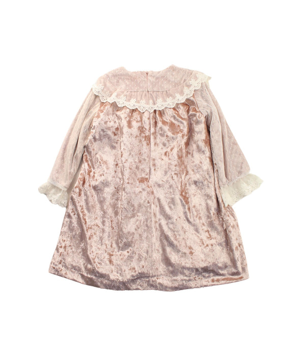 A Pink Long Sleeve Dresses from Foque in size 4T for girl. (Back View)