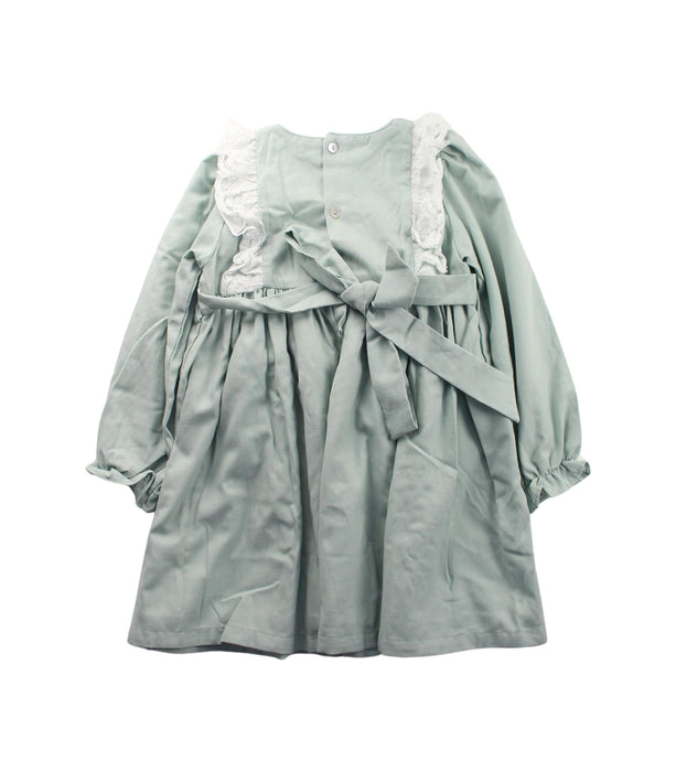 A Green Long Sleeve Dresses from Baby Lai in size 6T for girl. (Back View)