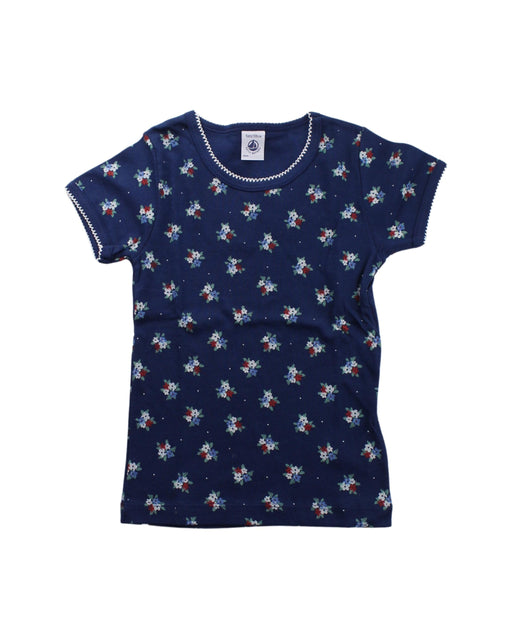 A Blue Short Sleeve T Shirts from Petit Bateau in size 5T for girl. (Front View)