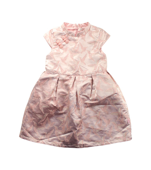 A Pink Short Sleeve Dresses from Mides in size 6T for girl. (Front View)