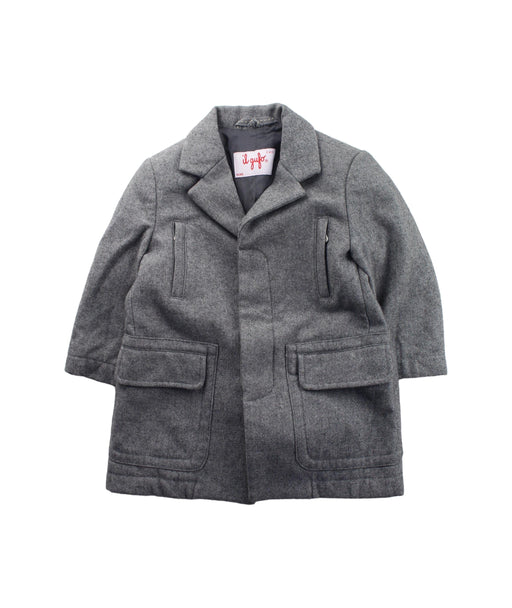 A Grey Coats from Il Gufo in size 2T for neutral. (Front View)