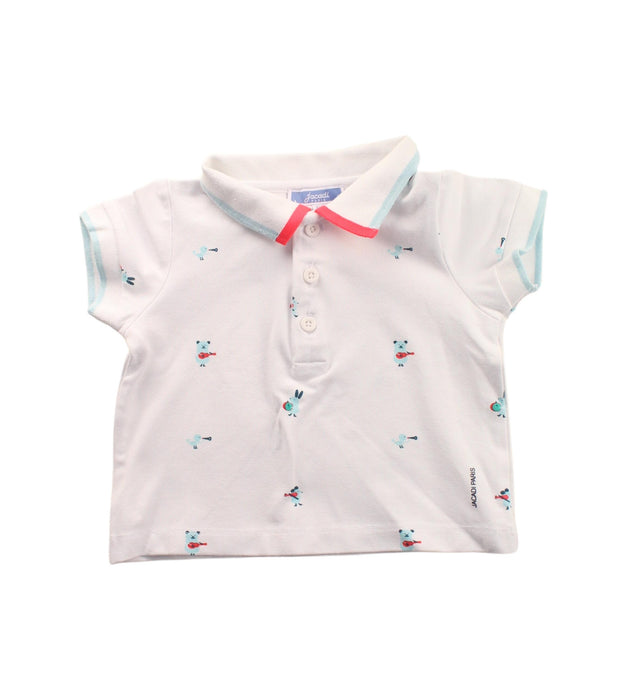 A White Short Sleeve Polos from Jacadi in size 3-6M for boy. (Front View)