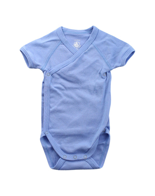 A Blue Short Sleeve Bodysuits from Petit Bateau in size 0-3M for neutral. (Front View)