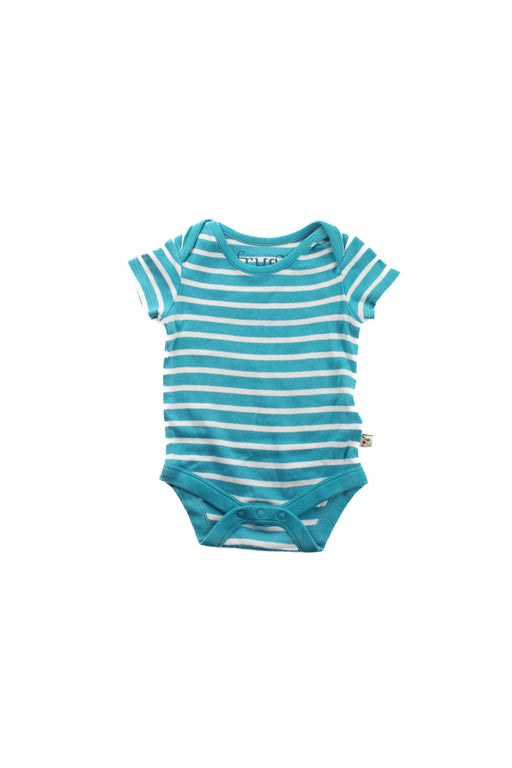 A Teal Short Sleeve Bodysuits from Frugi in size 0-3M for boy. (Front View)