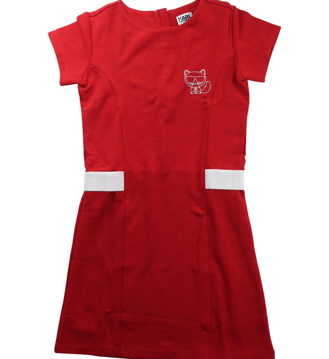A Red Short Sleeve Dresses from Karl Lagerfeld in size 8Y for girl. (Front View)