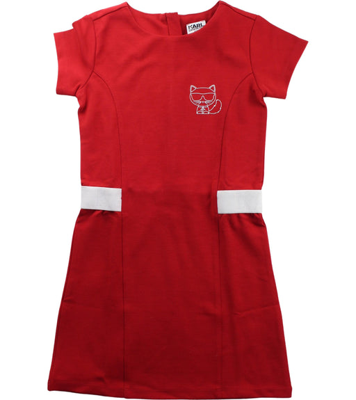 A Red Short Sleeve Dresses from Karl Lagerfeld in size 6T for girl. (Front View)