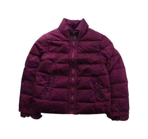A Burgundy Puffer/Quilted Jackets from Moncler in size 4T for girl. (Front View)