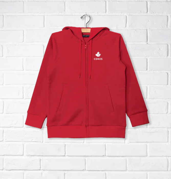 A Red Zippered Sweatshirts from CDNIS in size 2T for neutral. (Front View)