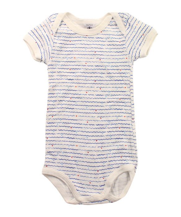 A Blue Short Sleeve Bodysuits from Petit Bateau in size 6-12M for boy. (Front View)