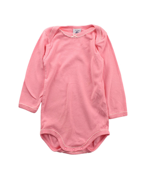 A Pink Long Sleeve Bodysuits from Petit Bateau in size 6-12M for girl. (Front View)