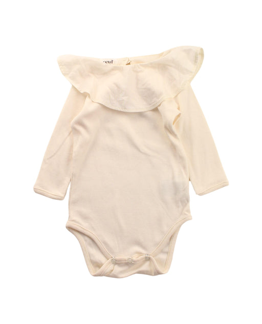 A White Long Sleeve Bodysuits from Oeuf in size 0-3M for girl. (Front View)