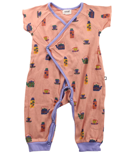 A Peach Short Sleeve Jumpsuits from Oeuf in size 3-6M for girl. (Front View)