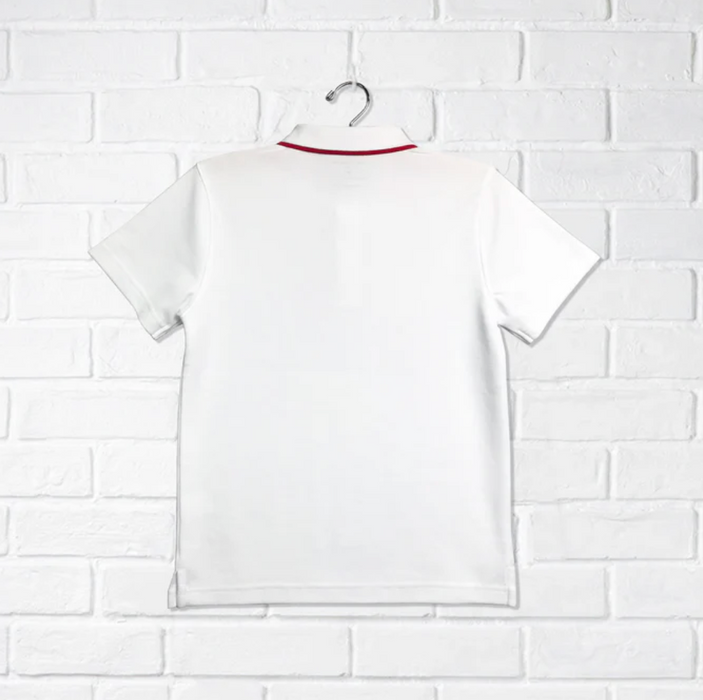 A White Short Sleeve Polos from CDNIS in size 4T for boy. (Back View)