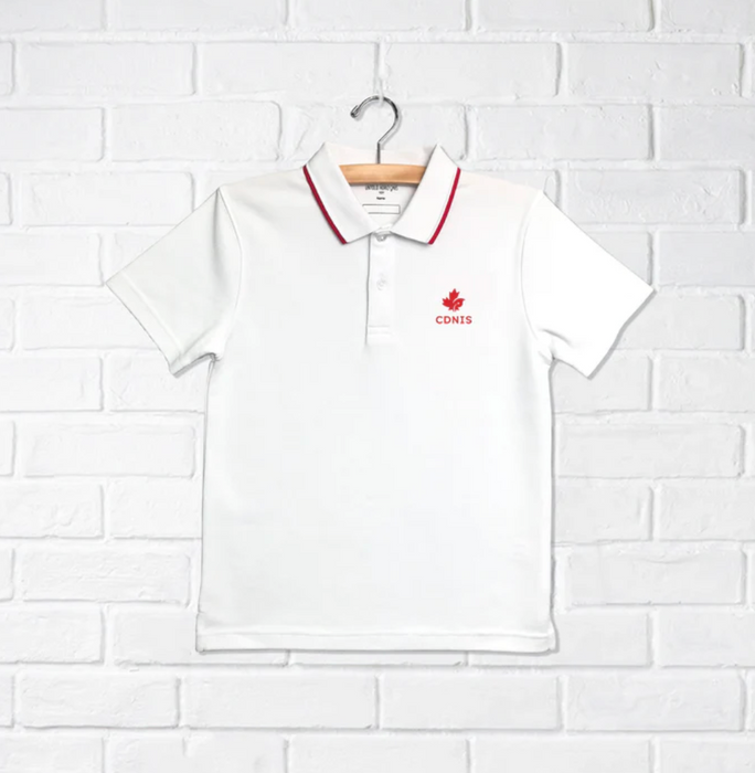 A White Short Sleeve Polos from CDNIS in size 4T for boy. (Front View)