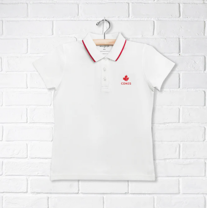 A White Short Sleeve Polos from CDNIS in size 4T for girl. (Front View)