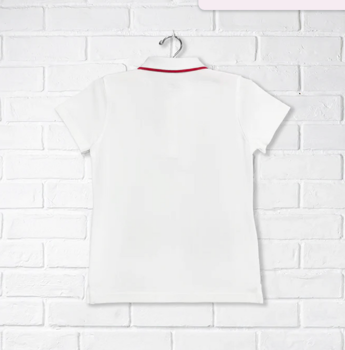 A White Short Sleeve Polos from CDNIS in size 4T for girl. (Back View)