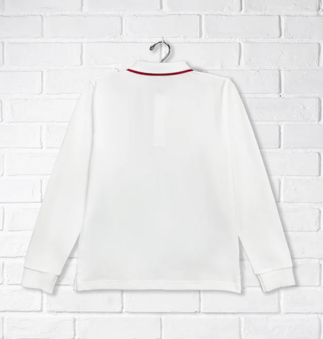 A White Long Sleeve Polos from CDNIS in size 4T for neutral. (Back View)