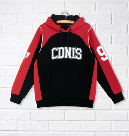 A Red Hooded Sweatshirts from CDNIS in size 4T for neutral. (Front View)