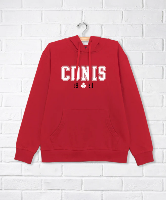 A Red Hooded Sweatshirts from CDNIS in size 4T for neutral. (Front View)